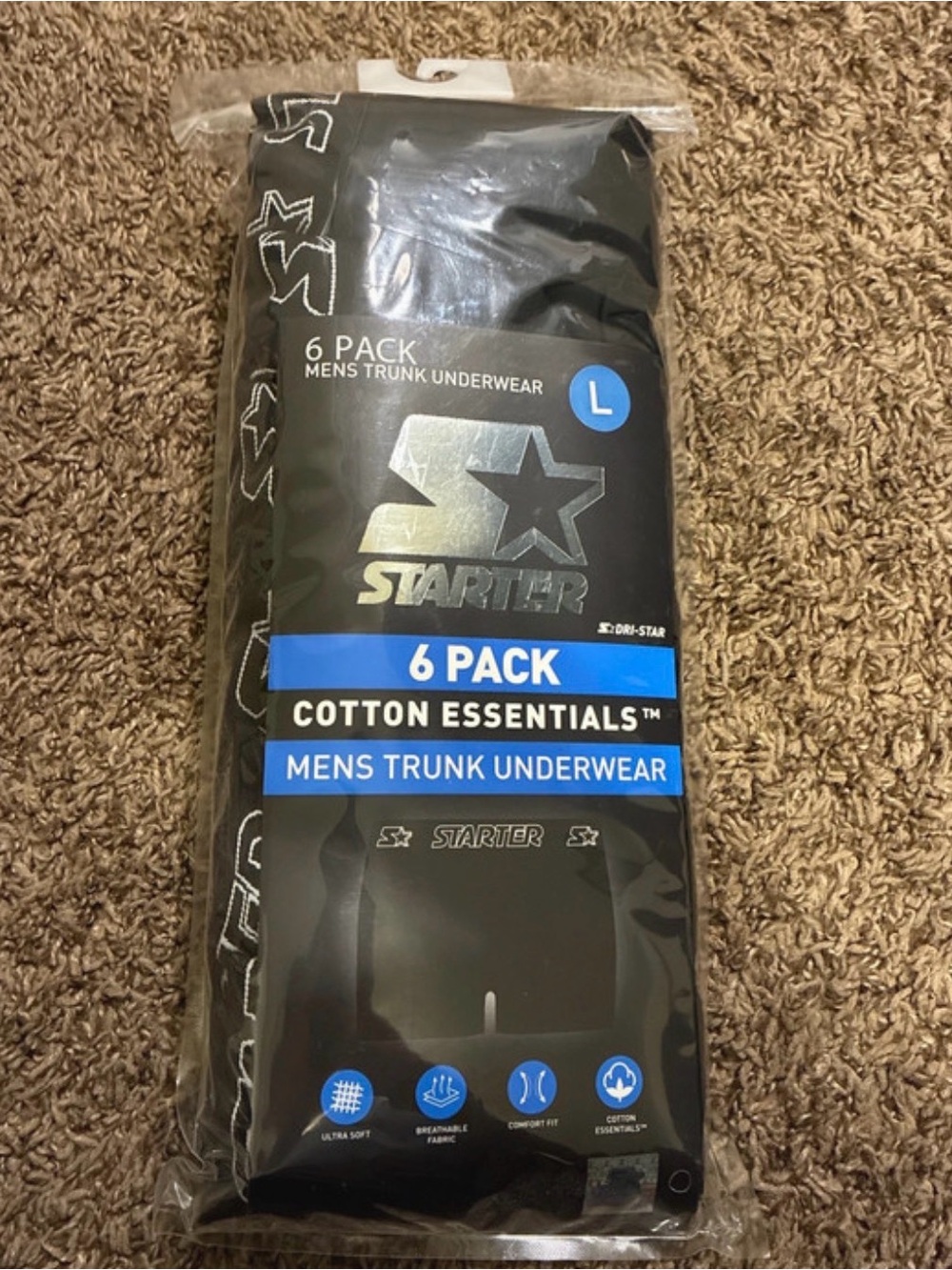 STARTER Men's Black 6-Pack Cotton Essentials Trunk Underwear